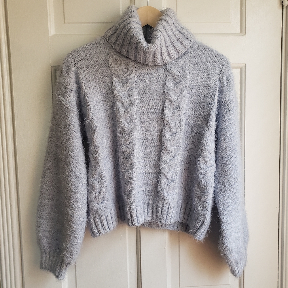 NWT Hippie Rose Cable-Knit Turtleneck Sweater Sky Blue Size Medium